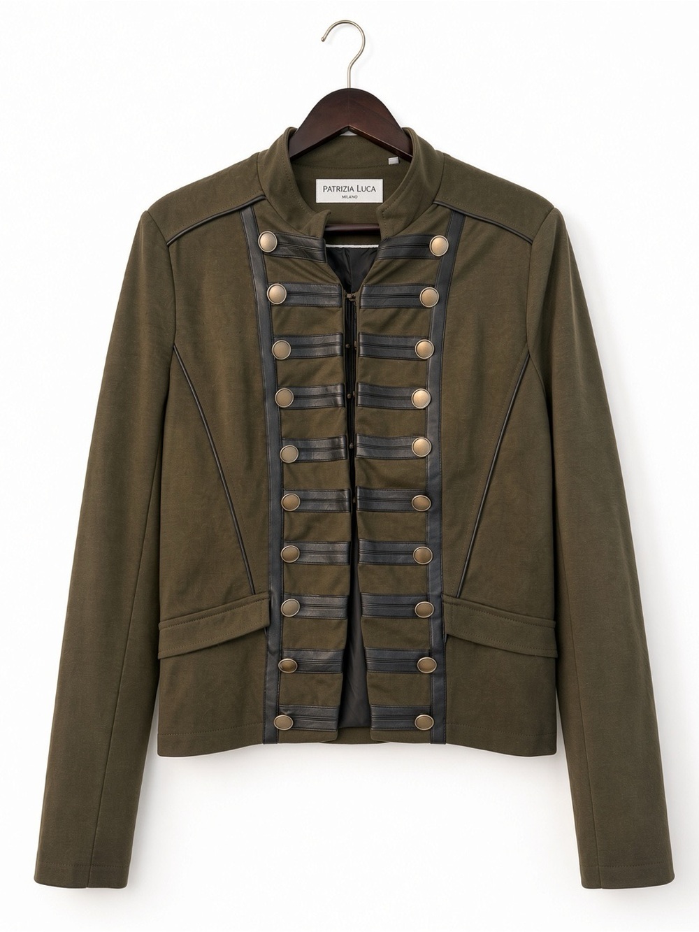 Patrizia Luca Olive Green Military-Style Blazer with Black Trim